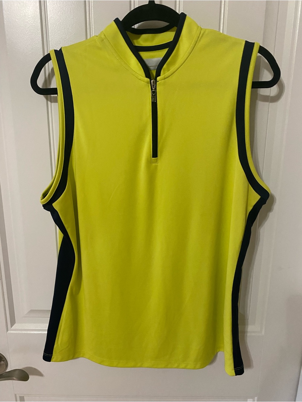 Callaway Sleeveless Golf Top in Neon Yellow with navy Trim